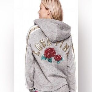 Victoria’s Secret PINK Sequin LOVE PINK Hoodie Lace‑Up | Y2K Roses | Medium